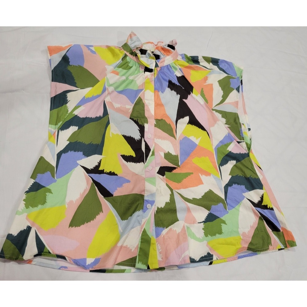 Crosby By Mollie Burch Top Blouse Size XS Colorful Abstract Print Short Sleeve